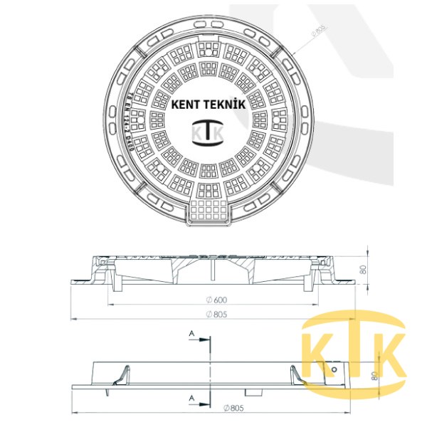 Döküm Rögar Kapağı Takımı Ø600 mm 100° C250 (DKT-600-C2) - Fibretech Kompozit