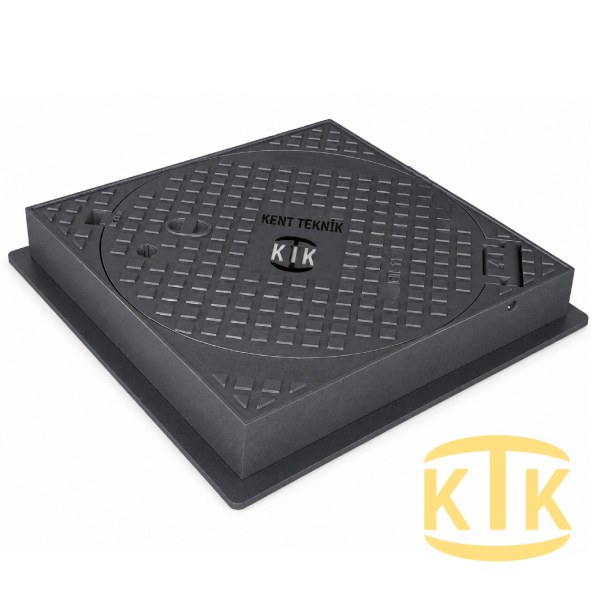 Döküm Rögar Kapağı Takımı Ø600 mm (kare çerçeve) B125 (DKT-600-B4) - Fibretech Kompozit