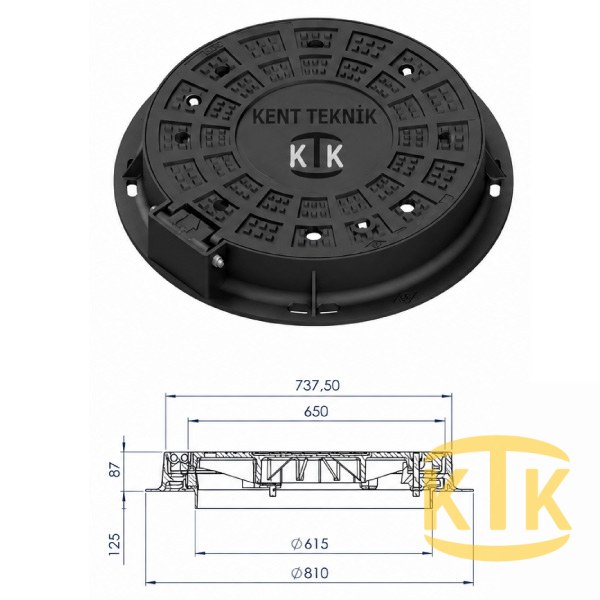 Döküm Rögar Kapağı Takımı Ø600 mm 180° B125 (DKT-600-B) - Fibretech Kompozit
