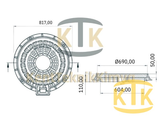 Kompozit Yuvarlak Rögar Kapağı Takımı Ø 600 mm Menteşeli C250 (KKT-600-MKC-C250) - Fibretech Kompozit