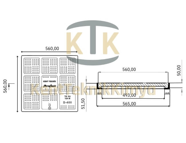 Kompozit Kare Rögar Kapağı Takımı 560x560 mm D400 (KKT-560-D-D400) - Fibretech Kompozit