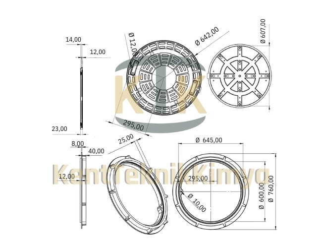 Kompozit Yuvarlak Rögar Kapağı Takımı Ø600 mm Eko Serisi B125 (KKT-600-EKO-5B-B125) - Fibretech Kompozit