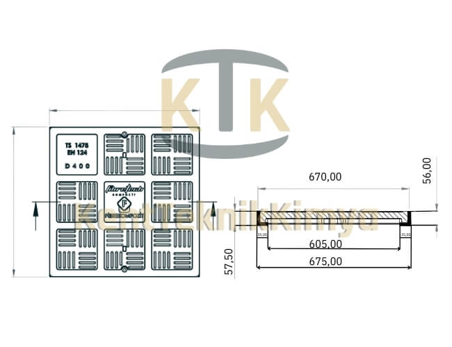 Kompozit Kare Rögar Kapağı Takımı 670x670 mm B125 (KKT-670-B-B125) - Fibretech Kompozit
