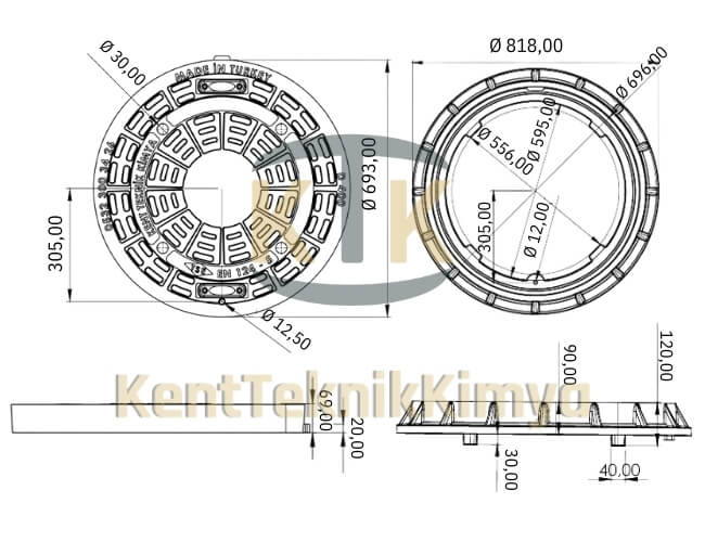 Kompozit Yuvarlak Rögar Kapağı Takımı Ø 600 mm D400 (KKT-600-69D-D400) - Fibretech Kompozit