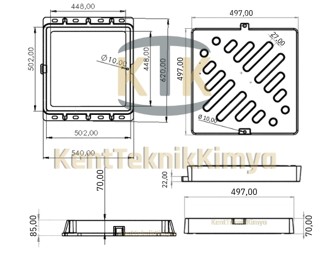 Kompozit Yağmur Suyu Izgarası Takımı 500x500 mm D400 (KIT-5050-D-D400) - Fibretech Kompozit