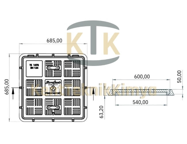 Kompozit Kare Rögar Kapağı Takımı 600x600 mm B125 (KKT-6060-B-B125) - Fibretech Kompozit