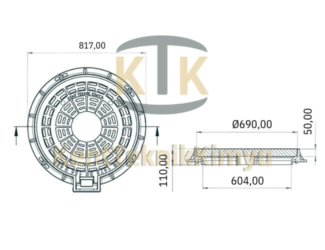 Kompozit Yuvarlak Rögar Kapağı Takımı Ø 600 mm Menteşeli B125 (KKT-600-MYB-B125) - Fibretech Kompozit