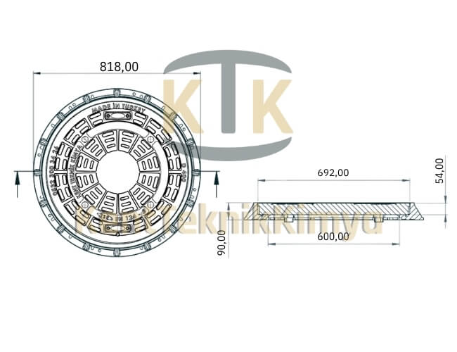 Kompozit Yuvarlak Rögar Kapağı Takımı Ø 600 mm Kalın Seri II Kalın Seri I Kalın Seri B125 (KKT-600-54B-B125) - Fibretech Kompozit