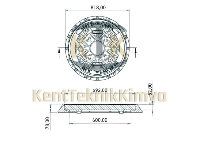 Kompozit Yuvarlak Rögar Kapağı Takımı Ø 600 mm Kalın Seri I Kalın Seri D400 (KKT-600-52D-D400) - Fibretech Kompozit