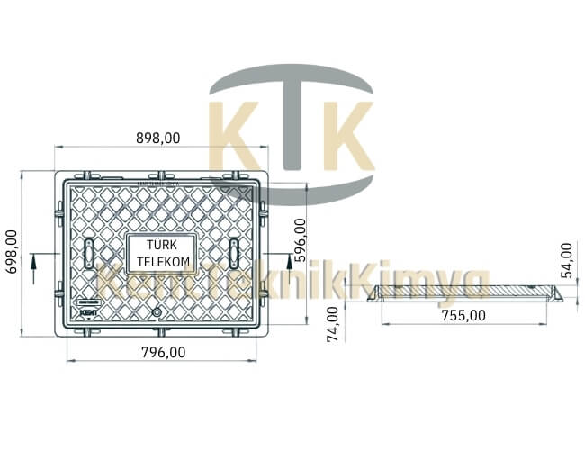 Kompozit Dikdörtgen Rögar Kapağı Takımı 600x800 mm B125 (KKT-6080-B-B125) - Fibretech Kompozit