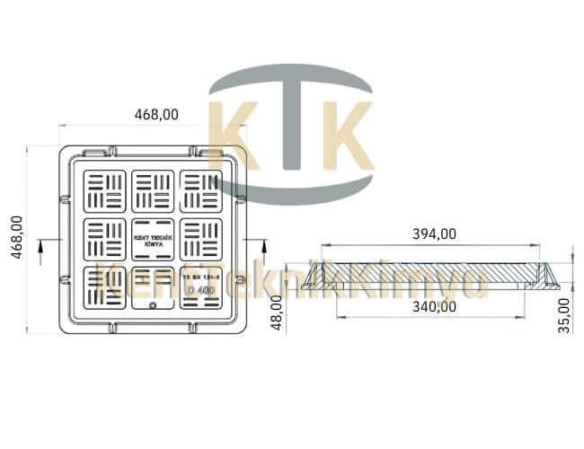 Kompozit Kare Rögar Kapağı Takımı 400x400 mm C250 (KKT-400-C-C250) - Fibretech Kompozit