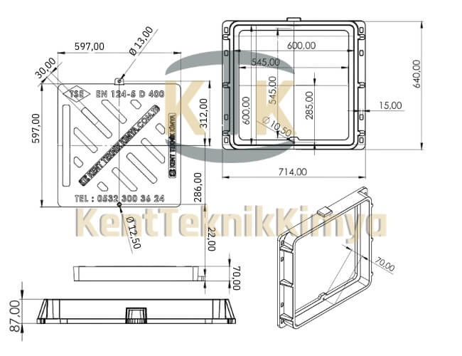 Kompozit Yağmur Suyu Izgarası Takımı 600x600 mm D400 (KIT-6060-D-D400) - Fibretech Kompozit