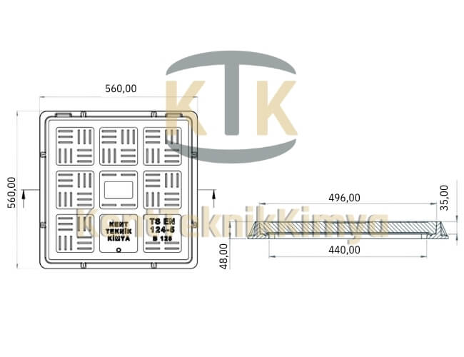 Kompozit Kare Rögar Kapağı Takımı 500x500 mm C250 (KKT-500-C-C250) - Fibretech Kompozit